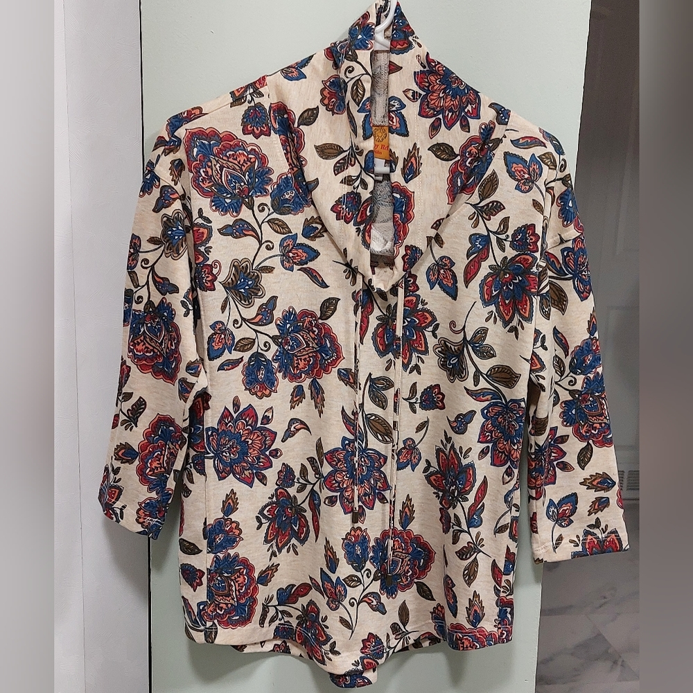 Ruby Rd. Paisley Print Cowl Neck Pullover Size PS